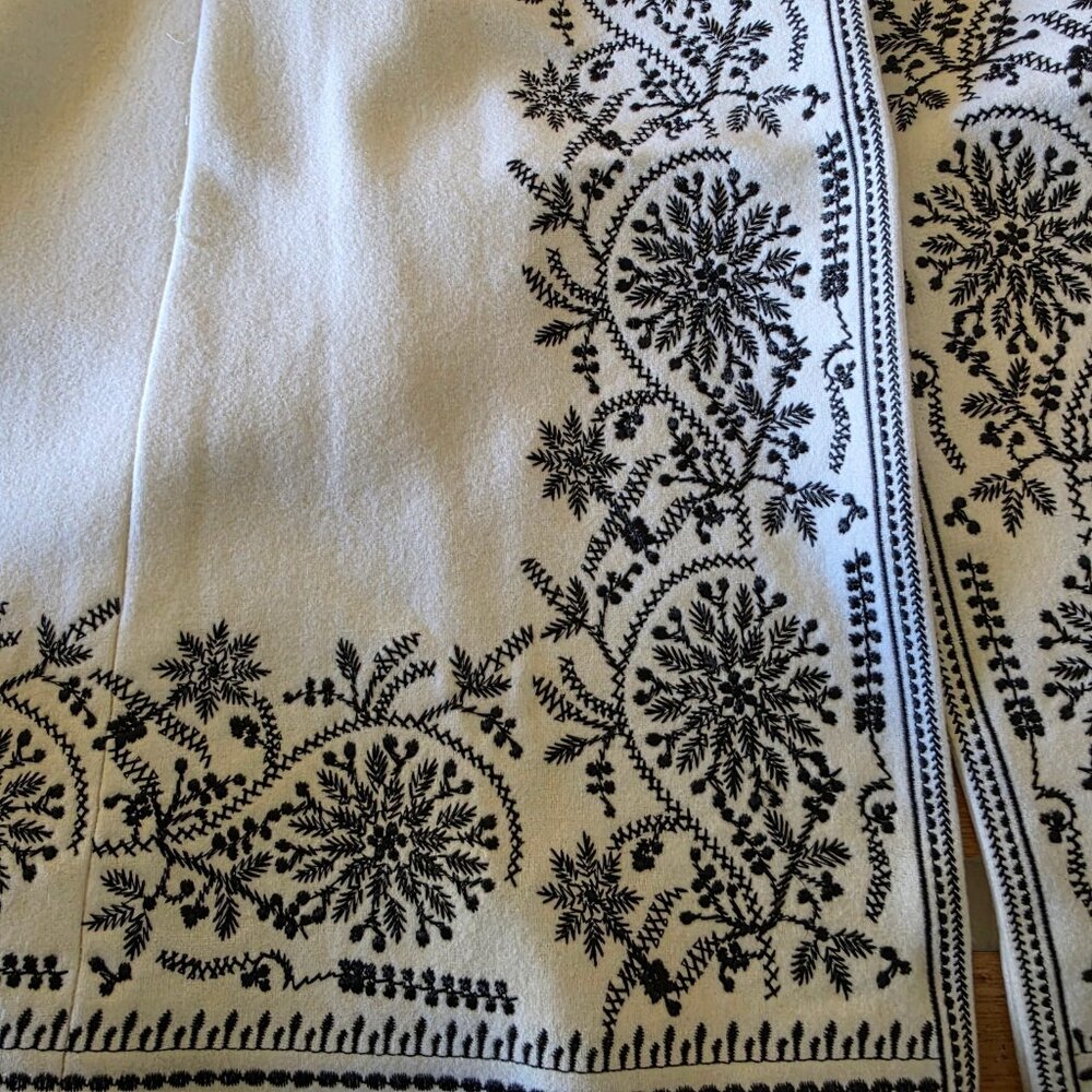 Peter Nygard Ivory Wool Embroidered Coat 14 Boho Folk Jacket Longline Tunic L - Picture 8 of 16